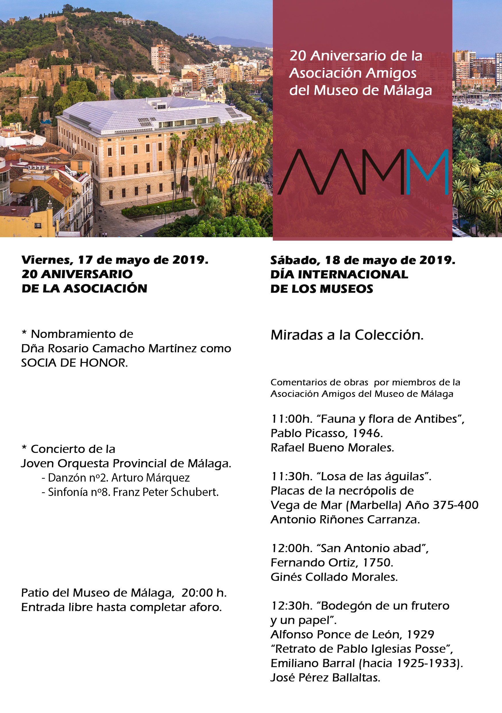18 de mayo, Dia Internacional del Museo y 20º aniversario Amigos del Museo de Málaga